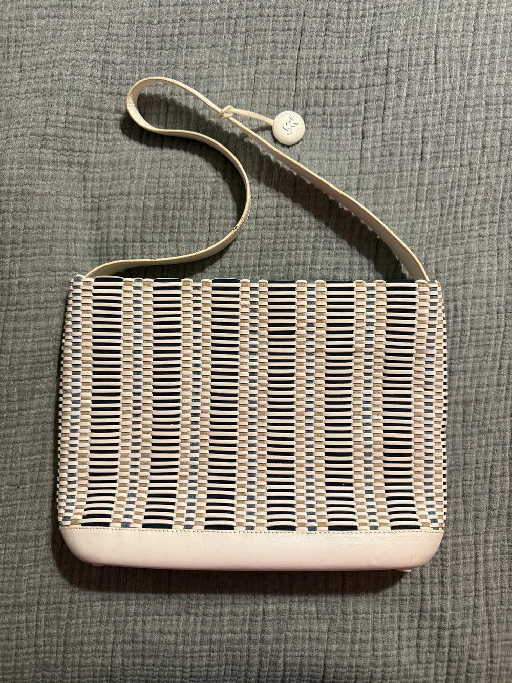 Monsac Woven Shoulder Bag Purse White NWOT Leather